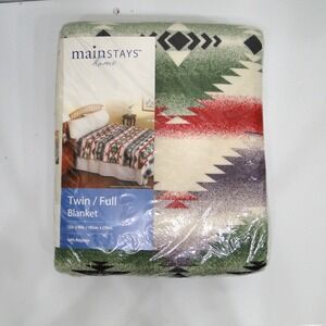 Mainstays Home‎ Southwestern Twin Full Blanket Green Red Geometric 72x90 New